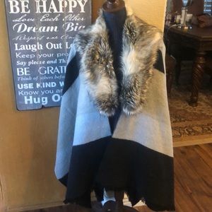 Faux Fur Collar Lined Pancho